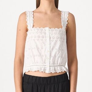 GAP x Doen White Eyelet Lace Button-Front Crop Top